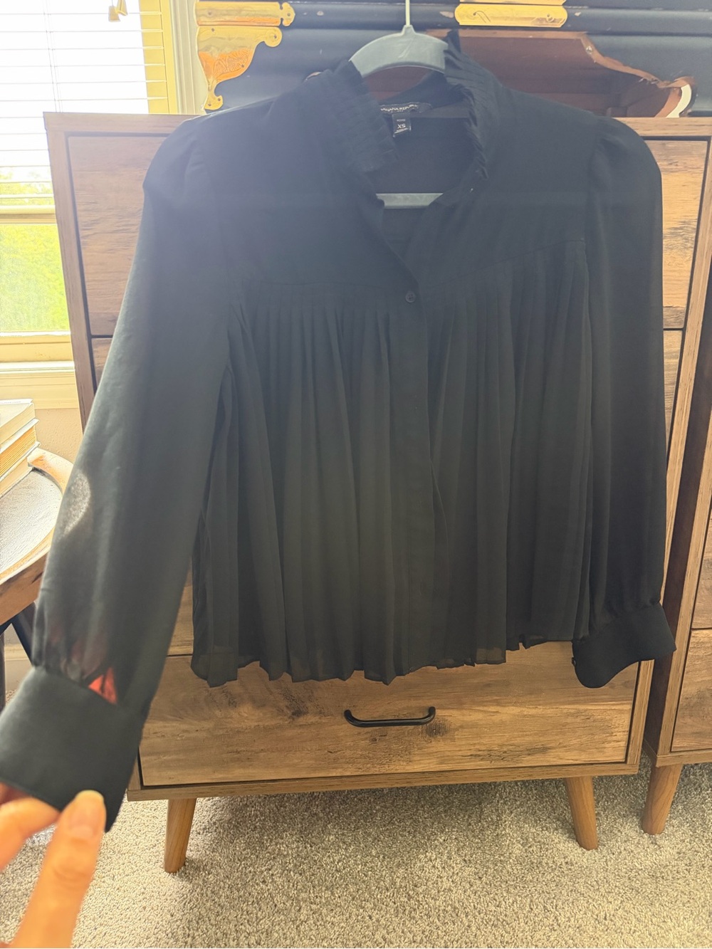 Banana Republic Black Pleated Long-Sleeve Blouse - Elegant Women's Top